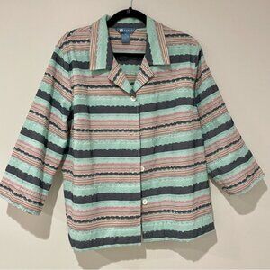 Koret Striped Top XL Buttons Cotton 3/4 Sleeve Womens Lghtweight Blazer Spring